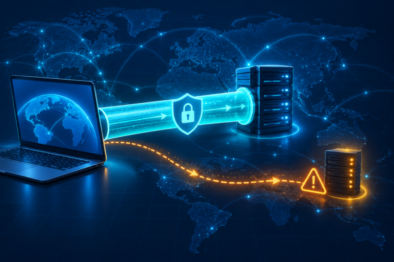 VPN tüneli dışına çıkan DNS sorgusunu gösteren DNS sızıntısı